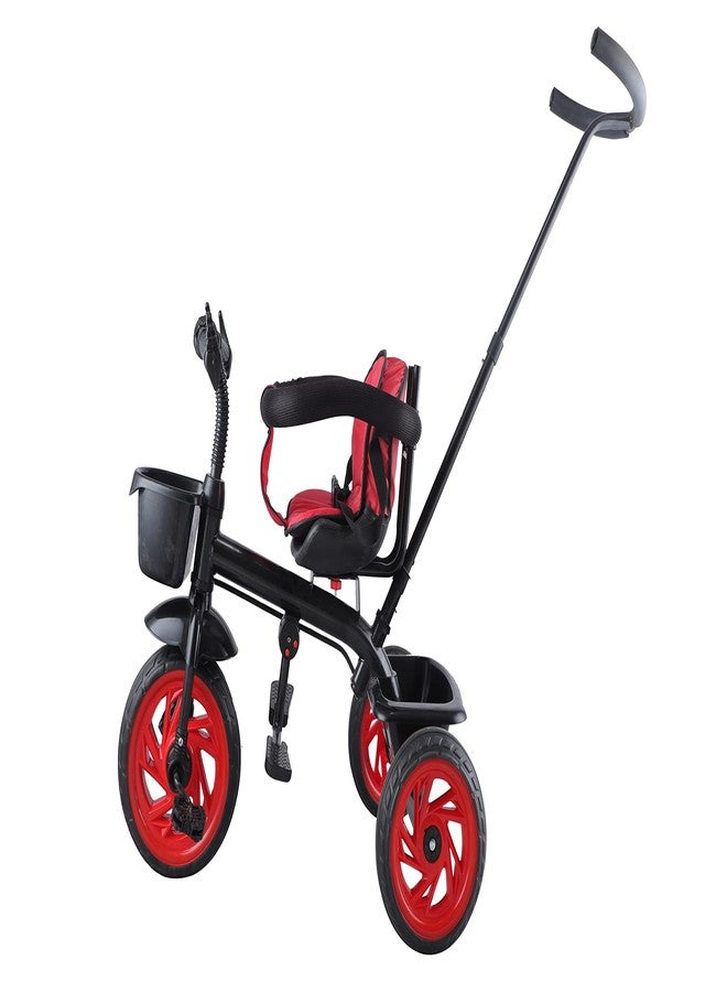 JoyRide Striker Trike Push & Plug Baby Trike with Dual Storage Basket, Adjustable Parental Handle, Detachable Guardrail, Harness, Folding Footrest for Kids| Boys| Girls Age Group 2 to 5 Years (RED) - Image 4